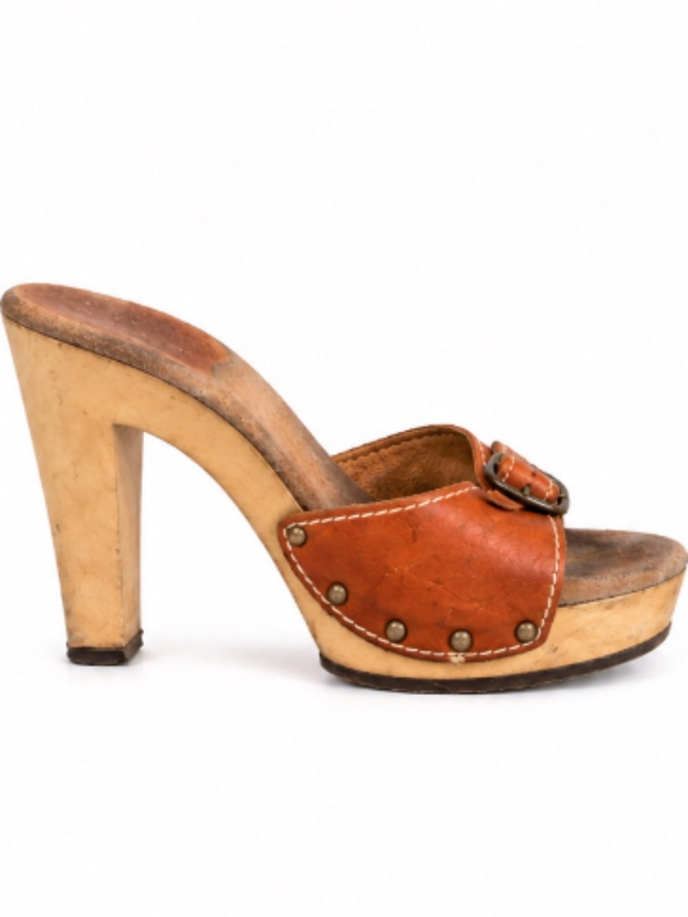 Vintage 1970s Melbourne Made in Italy Leather Platform Mule Heels, Size 5/5½